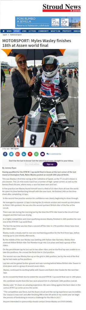 Myles Wasley KTM British Junior Cup