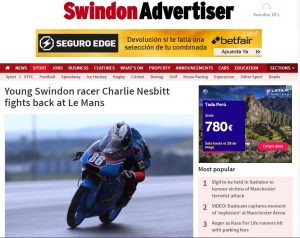 20170523 Swindon Advertiser Charlie Nesbitt Le Mans 2017