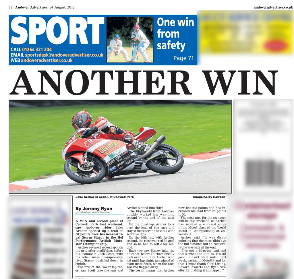 Jake Archer covered at Cadwell in the Andover Advertiser - Must Have ...